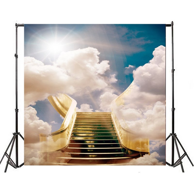 AOFOTO 8x8ft Stairway to Heaven Backdrop Paradise Stairs Holy Dreamy Clouds Photography Background Divine Sky Belief Pray Faith Bless Wedding Photo Studio Props Vinyl Wallpaper Adult Kid Portrait - Image 2